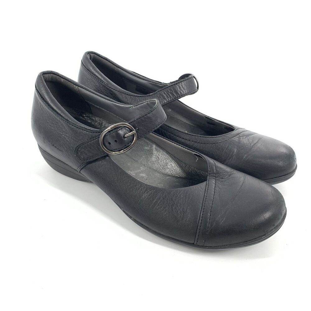 $140 Dansko Fawns Milled Nappa Leather Mary Janes 40 Womens Solid Black Clogs